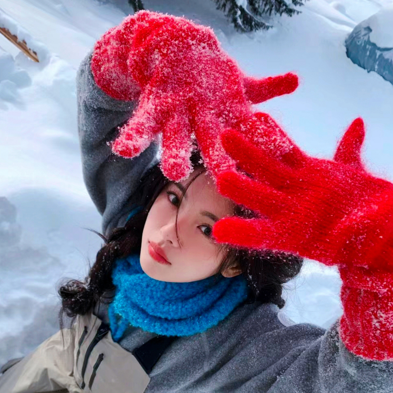 冬日雪景唯美女生头像 冬日限定90 堆個雪人7815 搓搓小手94