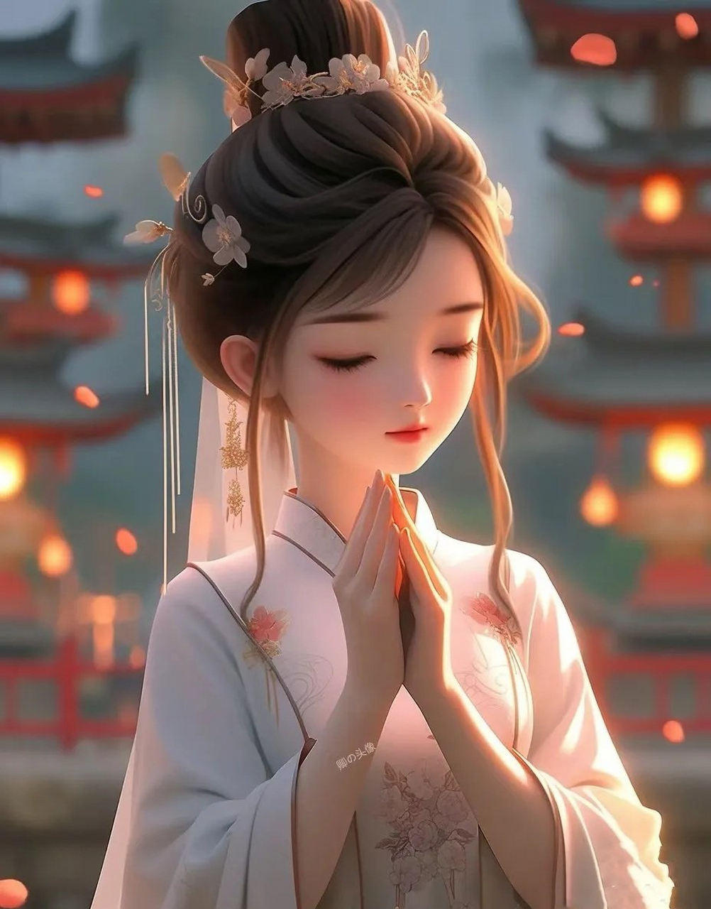 小年健康需注意# 国潮汉服佛系祈福少女头像~  " 愿:所爱皆所得,饲篌