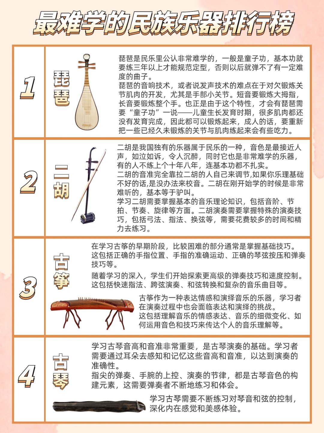 最难学的民族乐器排行榜  在西洋乐器中,弦乐通常被认为是最难演奏的
