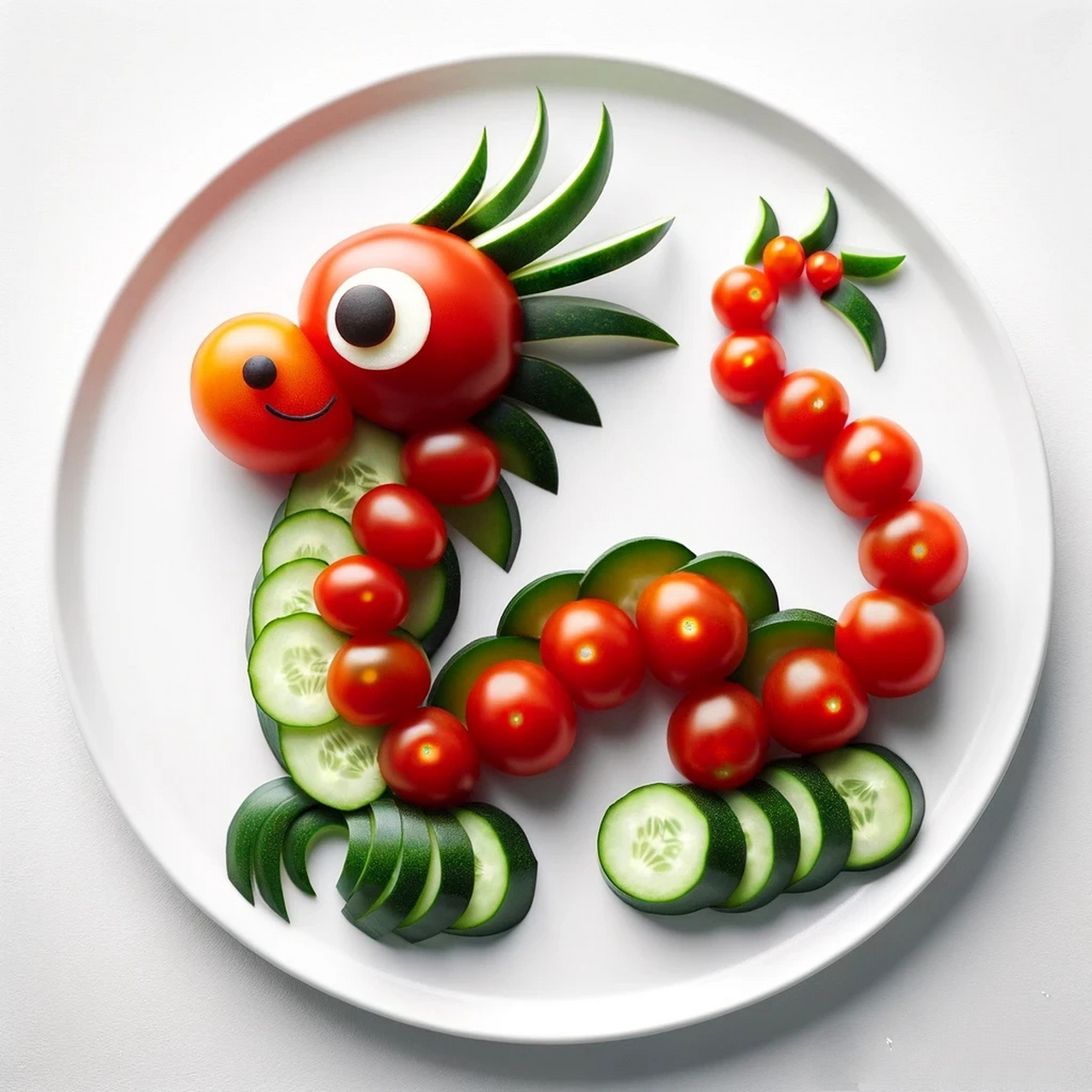年夜饭水果摆盘,由ai生成的可爱龙造型,你喜欢吗?