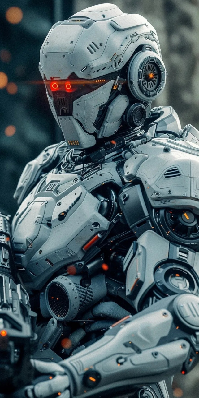 ai生成的一组科幻机甲作品,展现了身着外骨骼铠甲的战士,装甲表面细节