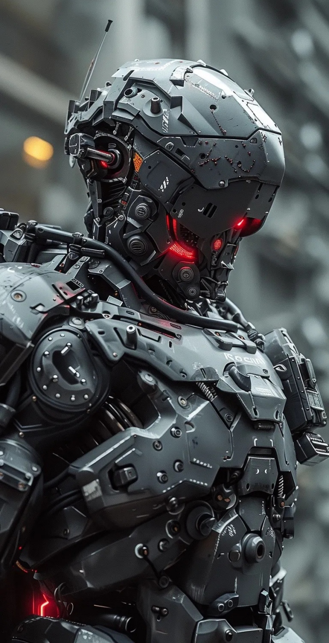 ai生成的一组科幻机甲作品,展现了身着外骨骼铠甲的战士,装甲表面细节