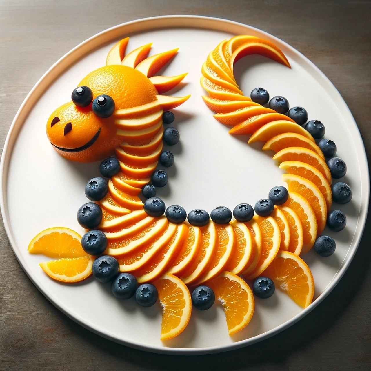 年夜饭水果摆盘,由ai生成的可爱龙造型,你喜欢吗?