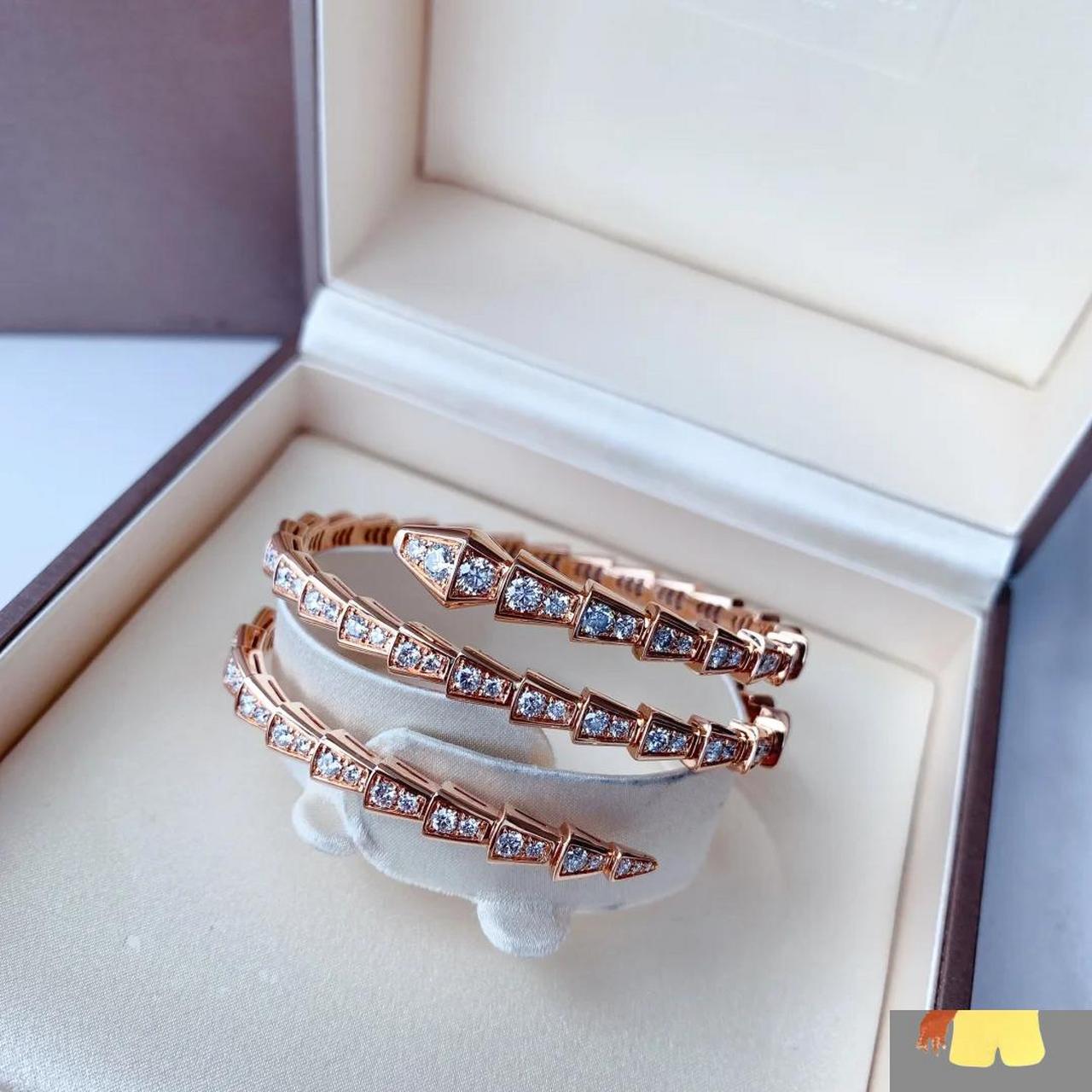 bvlgari宝格丽serpenti viper玫瑰金满钻满天星窄版三圈三环蛇形手镯