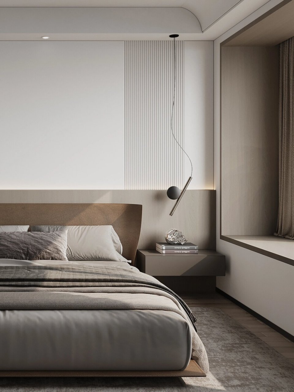 被邻居夸爆的意式轻奢风卧室  我的床头背景墙采用简单的木饰面做内嵌