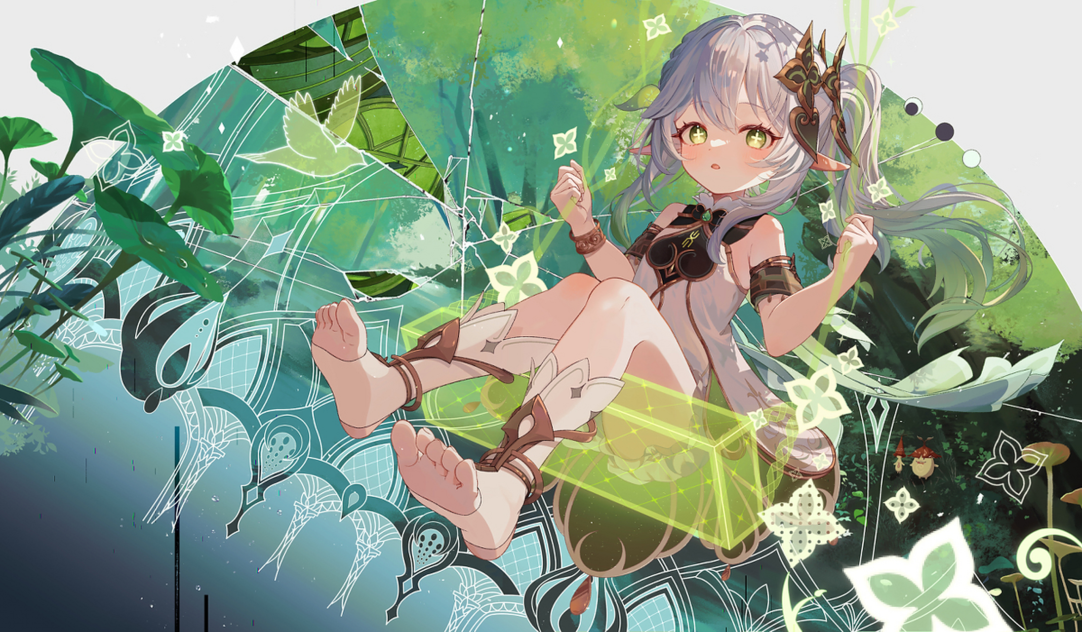 荡秋千的小草神 #原神# 画师:camu(猫魚かむ)