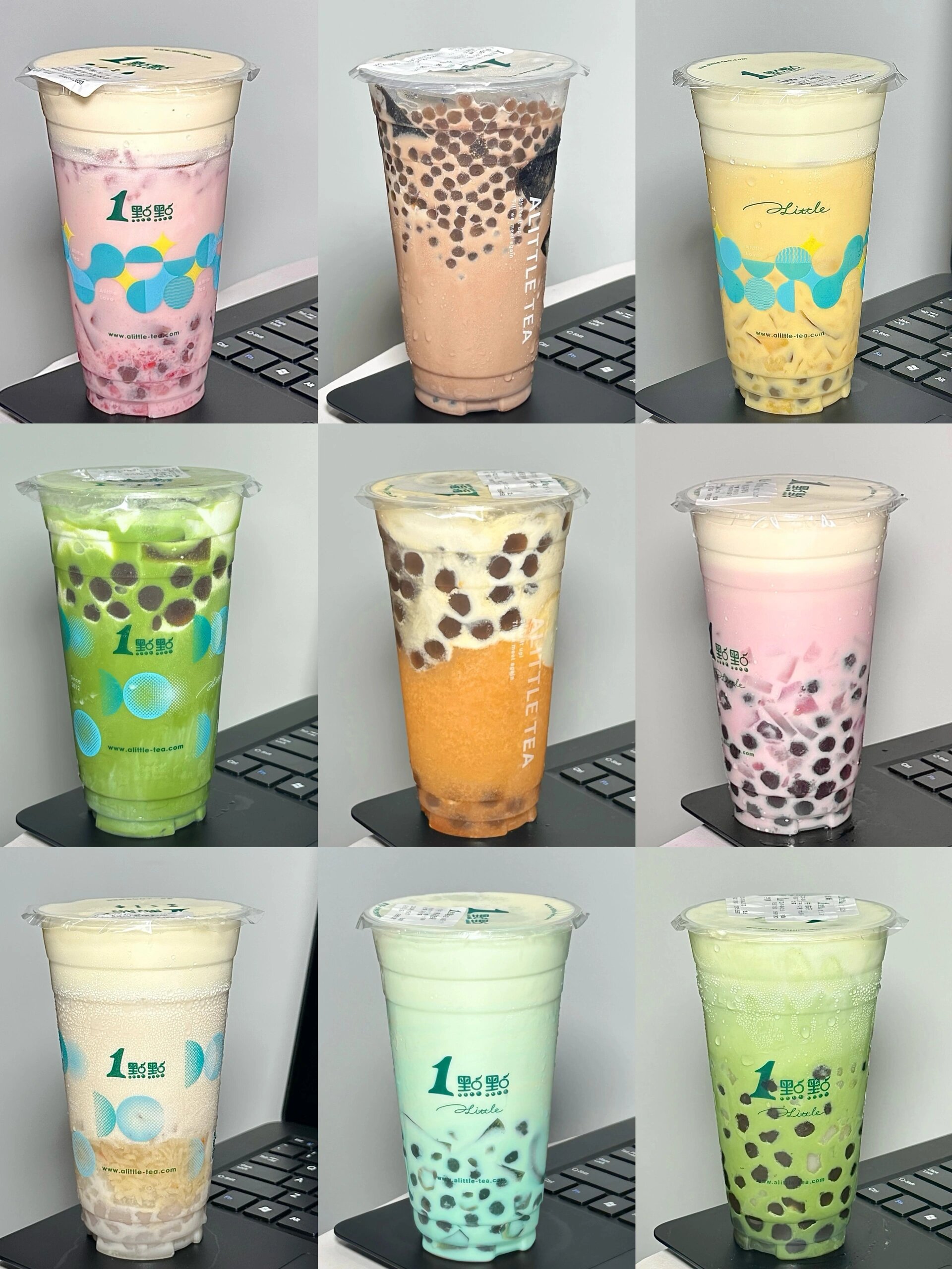 3纯抹茶+波霸+芋圆+奶霜+不另外加糖少冰 4桃喜奶乌+改四季春茶