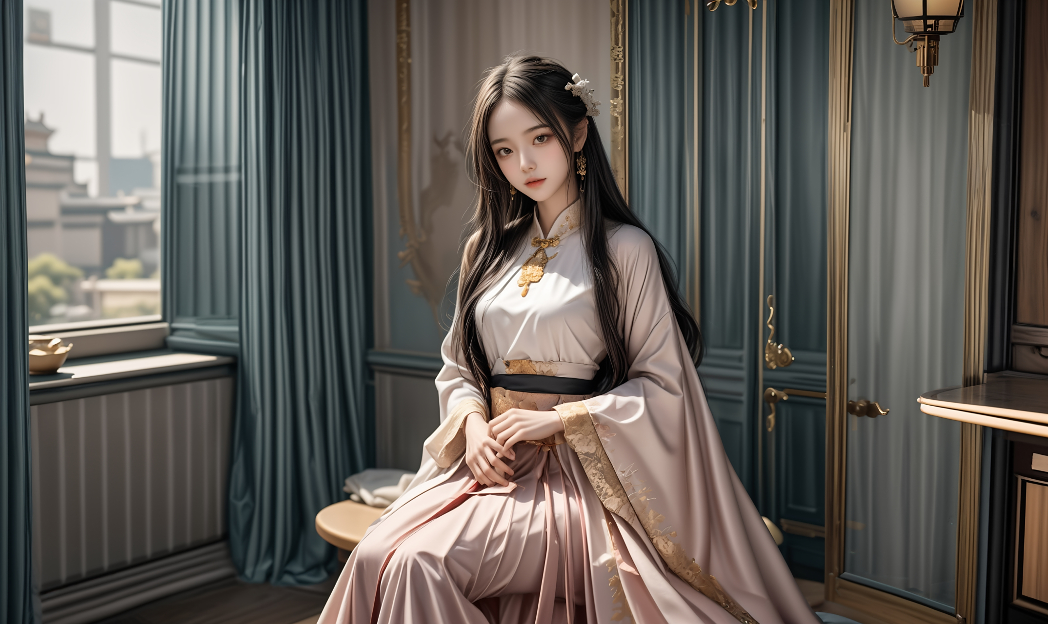 ai美女图片##ai美女写真# #ai美女壁纸# 每日ai美女秀	粉色汉服美女