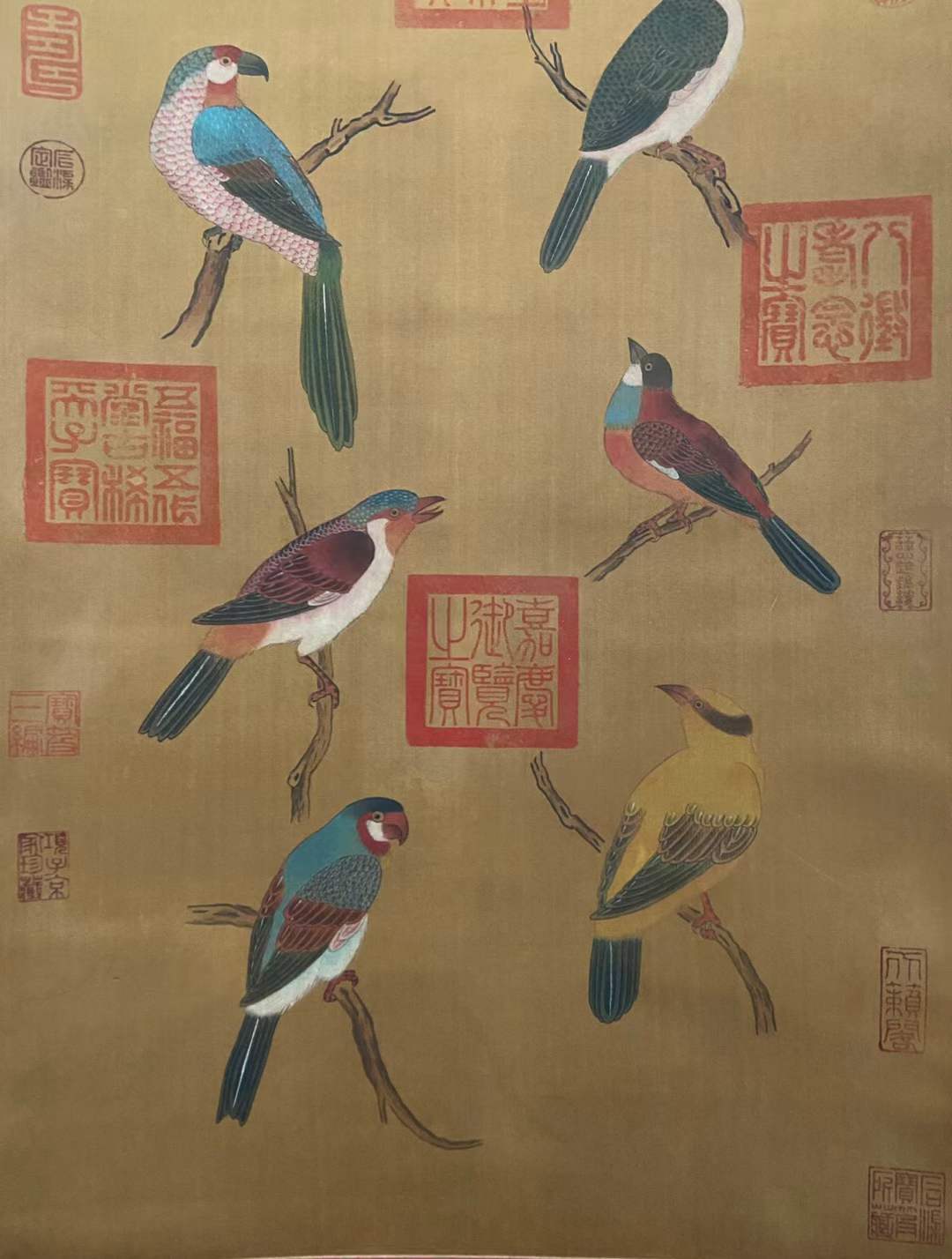 宋代,宋徽宗精品绢本《珍禽图》画心尺寸43.5cmx89.5cm