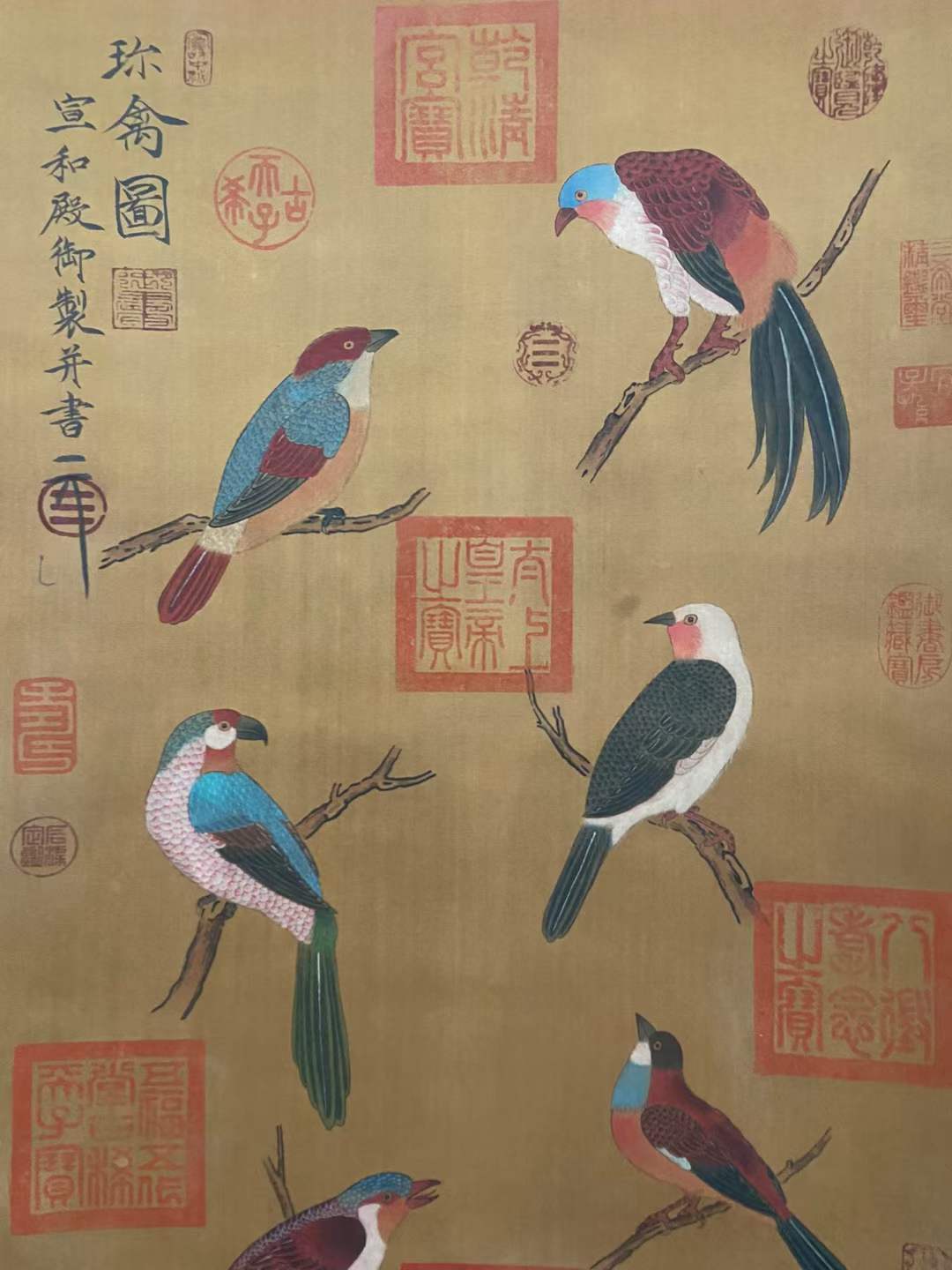 宋代,宋徽宗精品绢本《珍禽图》画心尺寸43.5cmx89.5cm