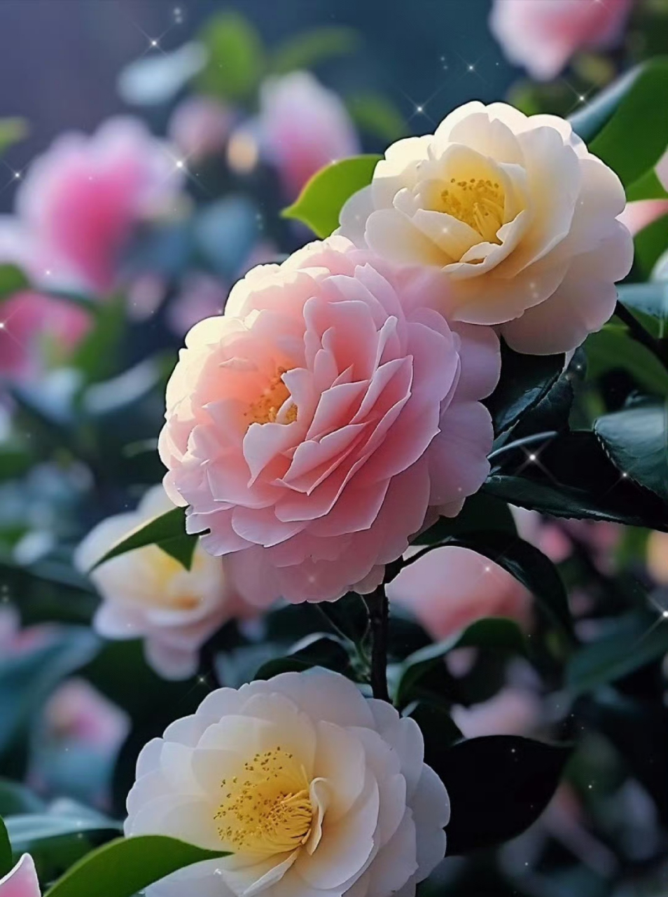 靓丽山茶花,尽情绽放,开的灿烂,花香四溢,漂亮极了!