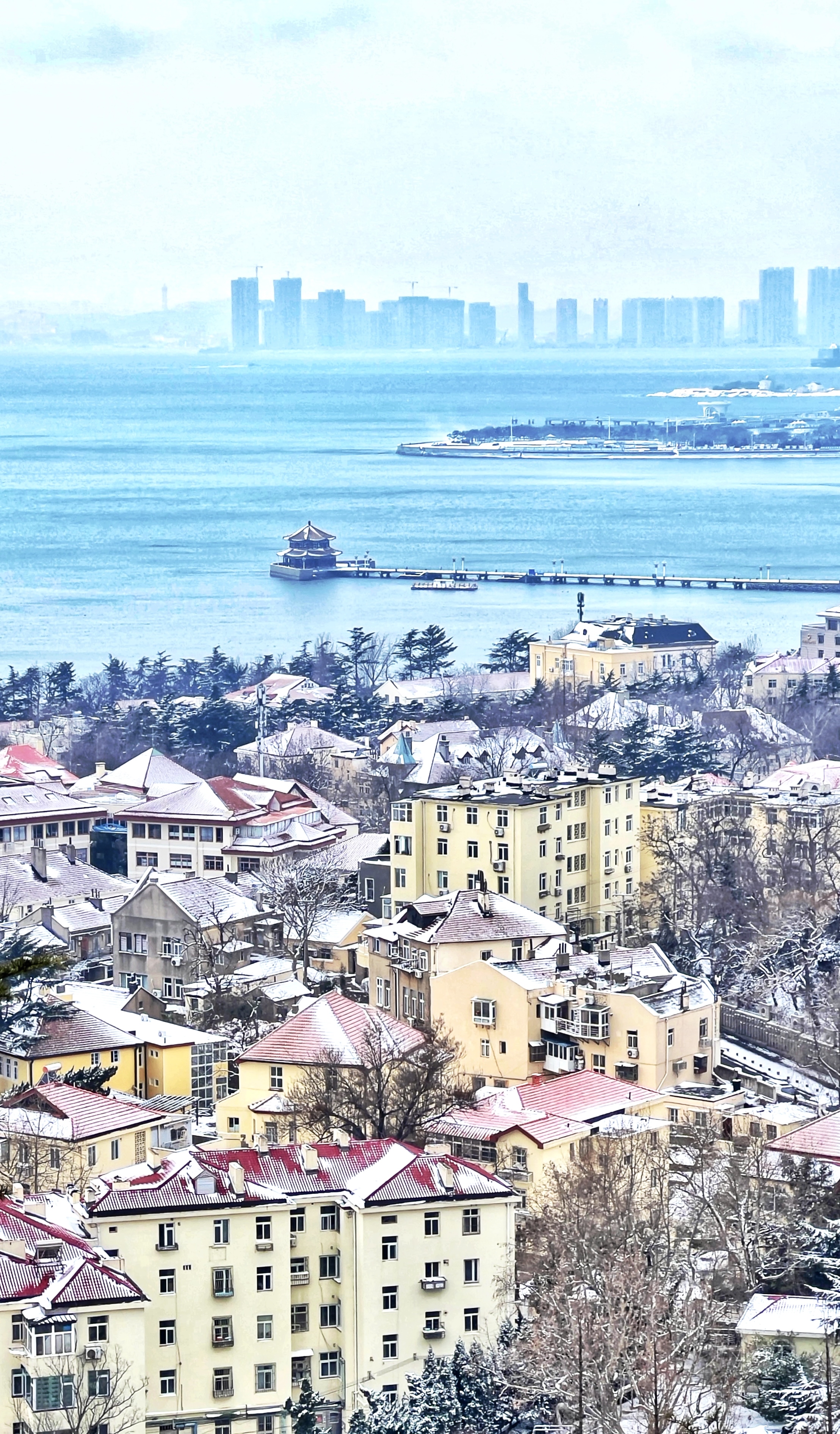 青岛海边雪景图片