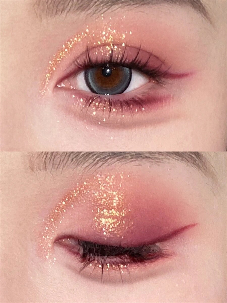 金箔红丝绒玫瑰新年氛围感眼妆  这个妆容以红色为主调,给人一种喜庆