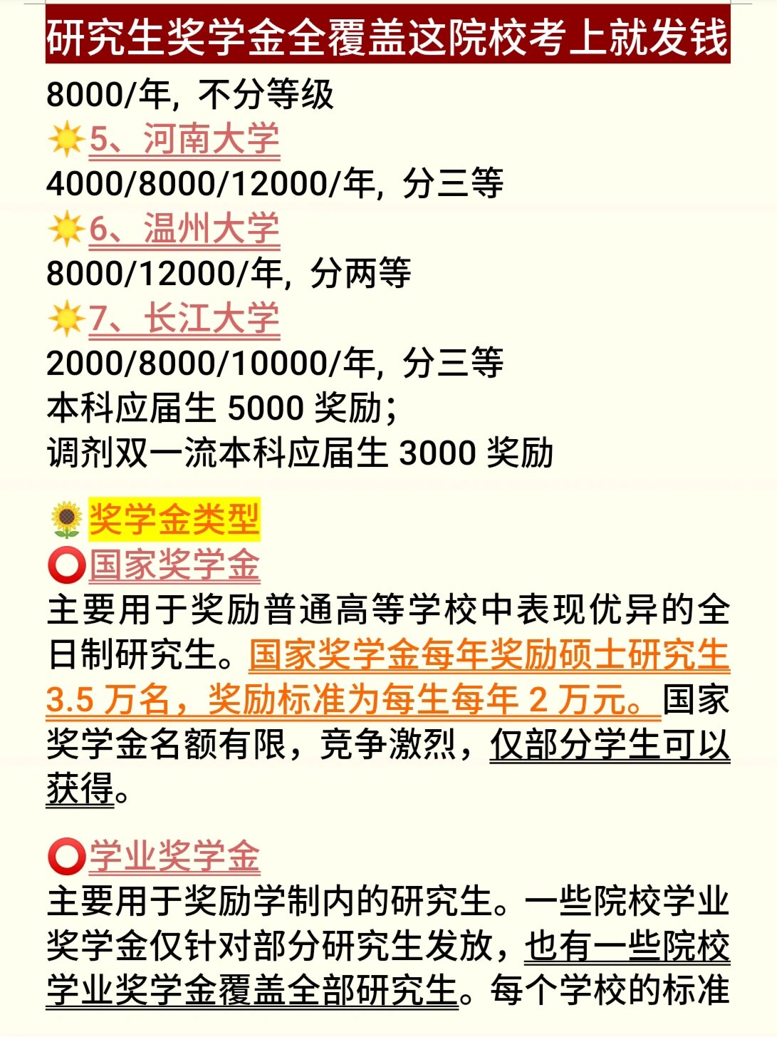 国家奖学金每年奖励硕士研究生3.5万名,奖励标准为每生每年2万元