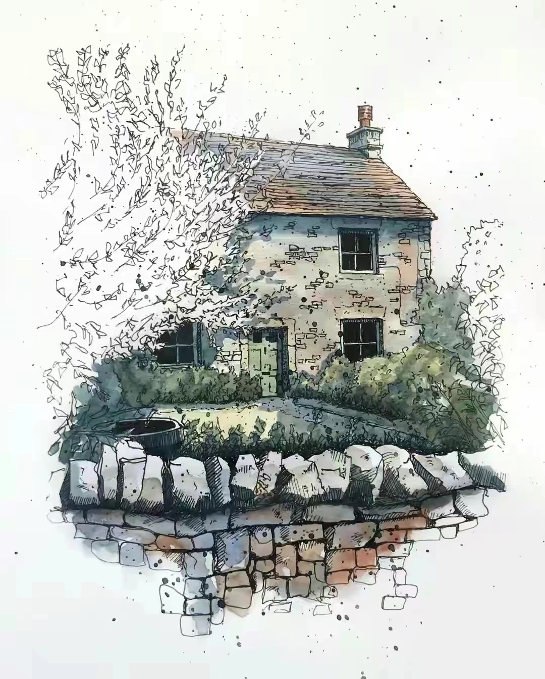 来自英国罗切斯特的一个画家的钢笔淡彩作品,适合新手小白上手临摹