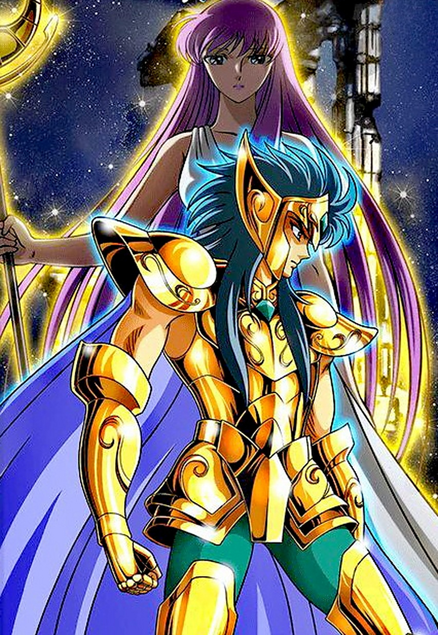 一组圣斗士星矢水瓶座黄金圣斗士卡妙的角色插画,按设定今天是他的