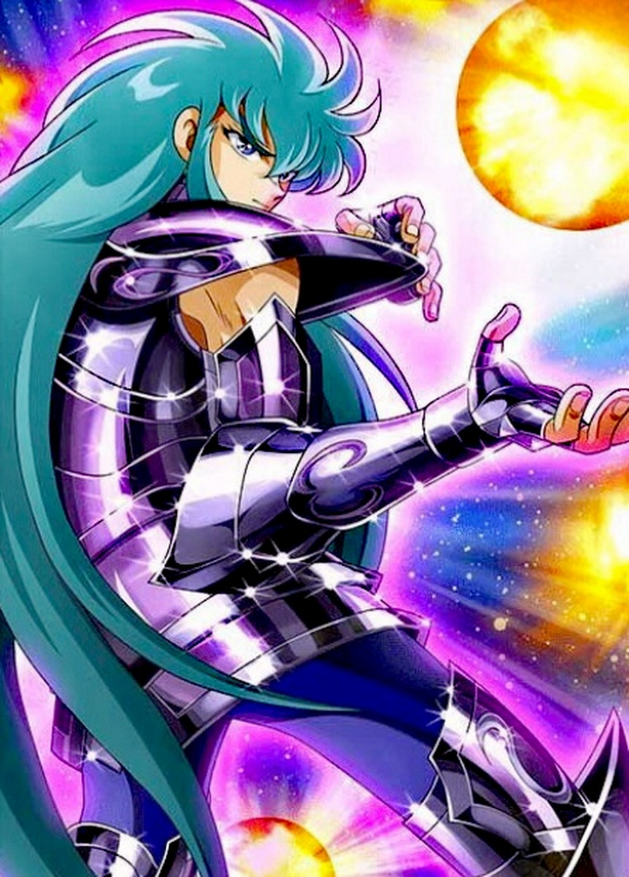 一组圣斗士星矢水瓶座黄金圣斗士卡妙的角色插画,按设定今天是他的