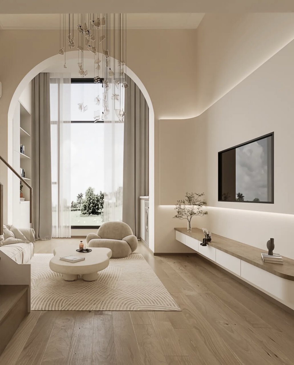 93奶油风loft复式公寓,装修效果图曝光!90  哇塞!