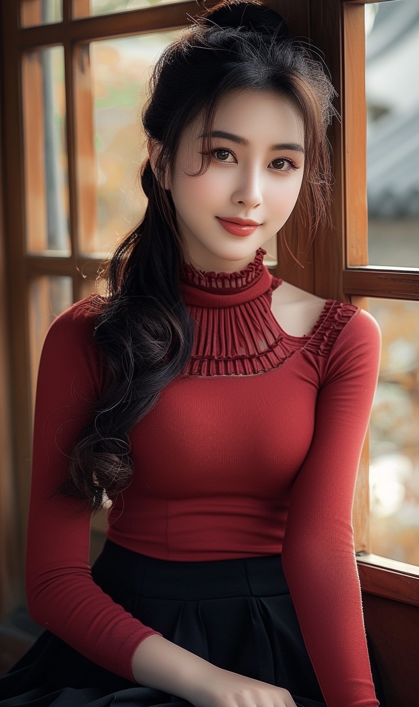 每次看到这位穿着红色高领毛衣的女子,我的心情都会变得无比愉悦.