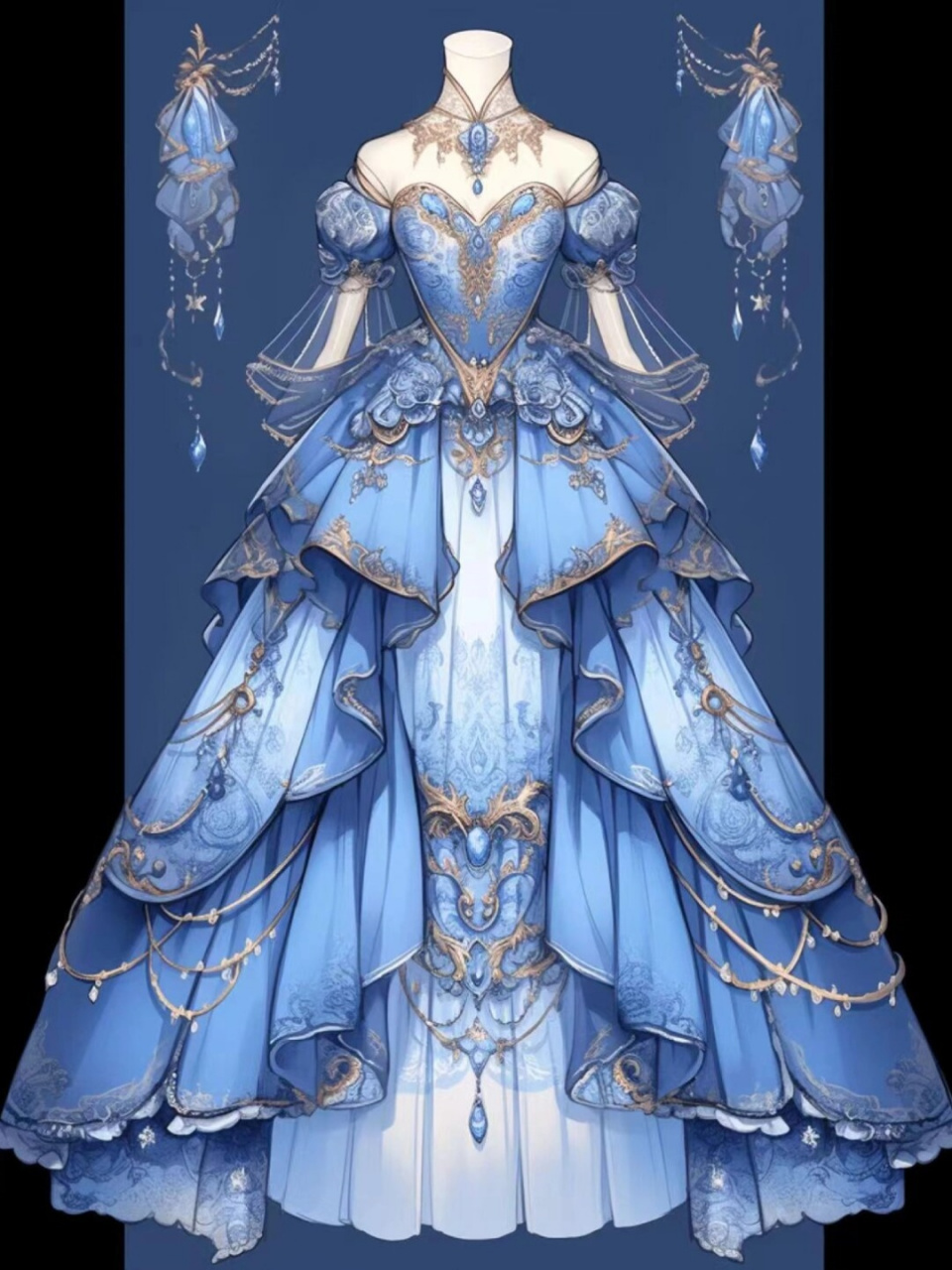 蓝金色礼服  96蓝色款,宛如夜空中最亮的星,散发着神秘又迷人的光芒