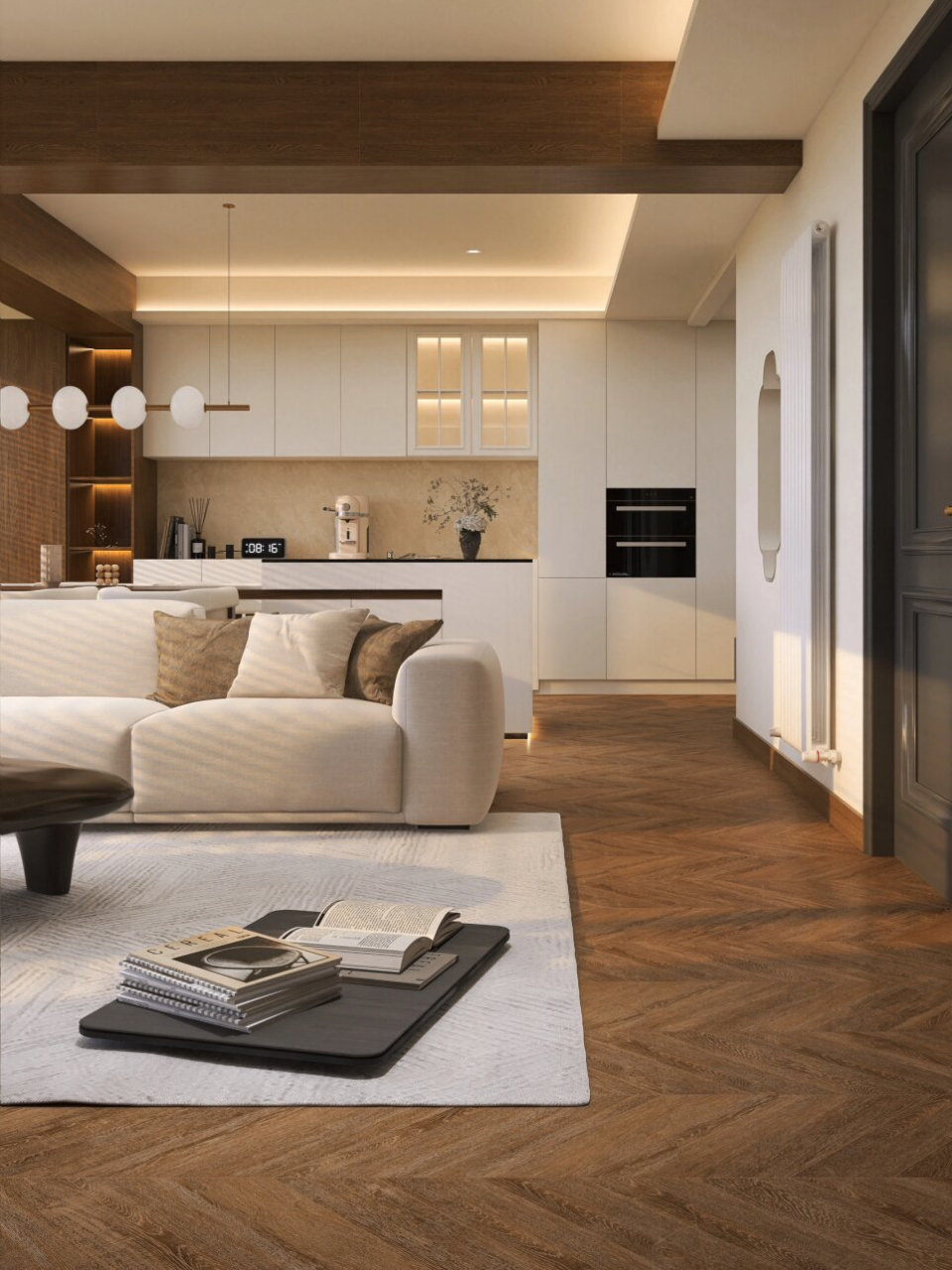 胡桃木复古风77鱼骨木纹砖通铺电影感绝了99!