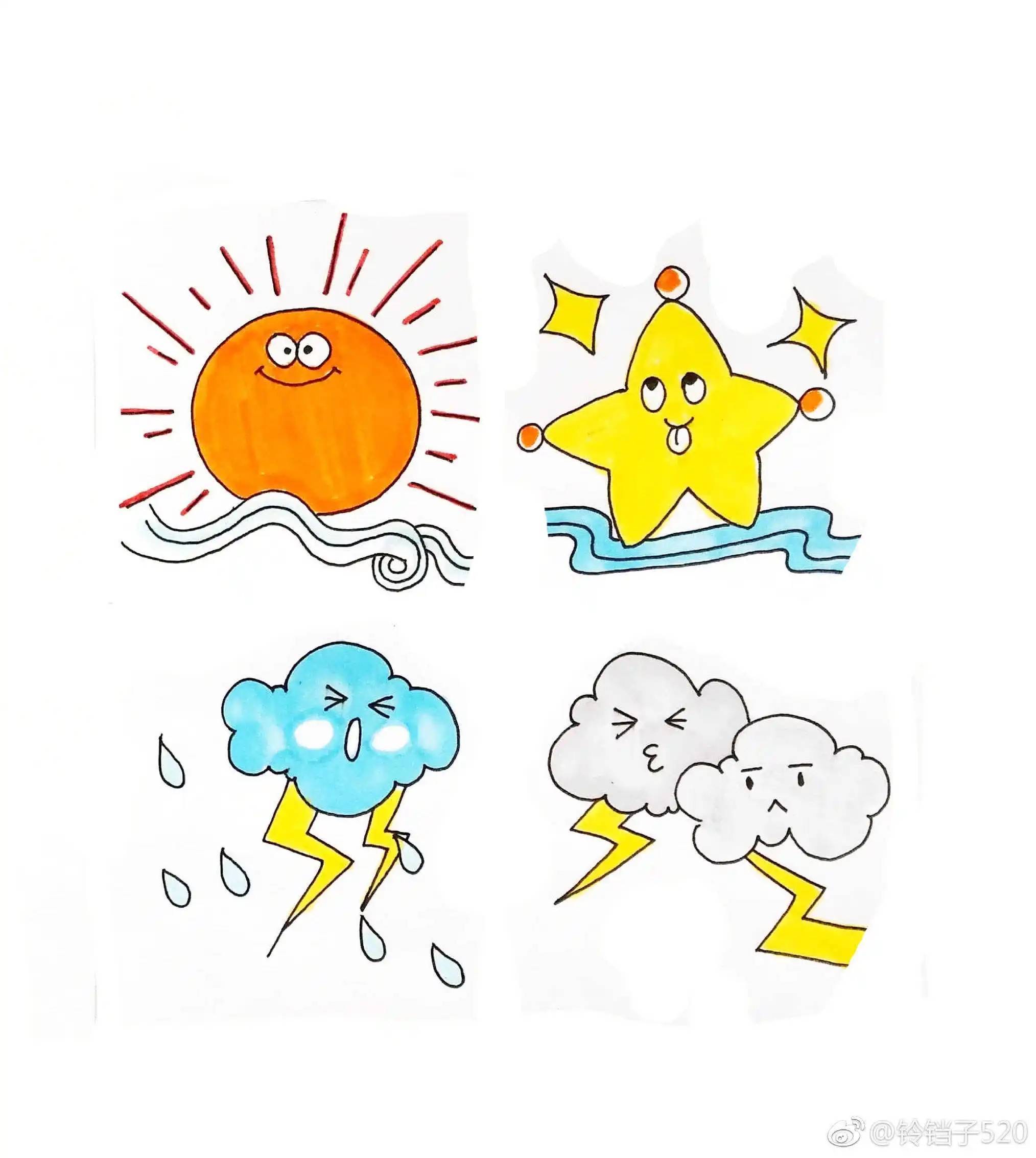 今天天气预报画画weather卡通天气符号+卡通动物雨伞简笔画天气的漫画