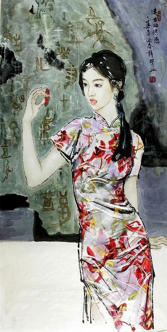 画家薛林兴人物绘画作品欣赏,用优美的线条与素雅的色彩描绘了富有