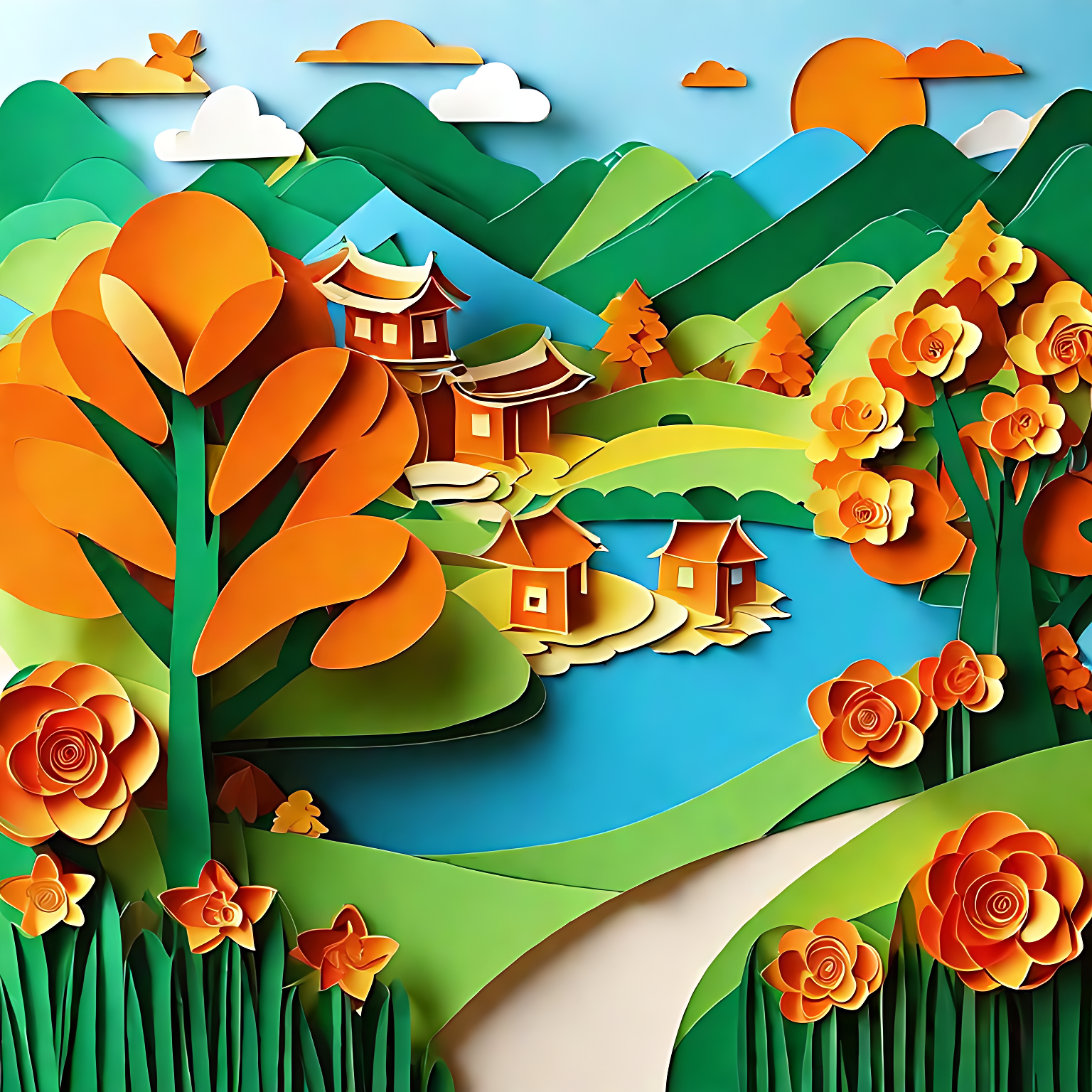 走进美丽乡村,感受那份独特的风景剪纸