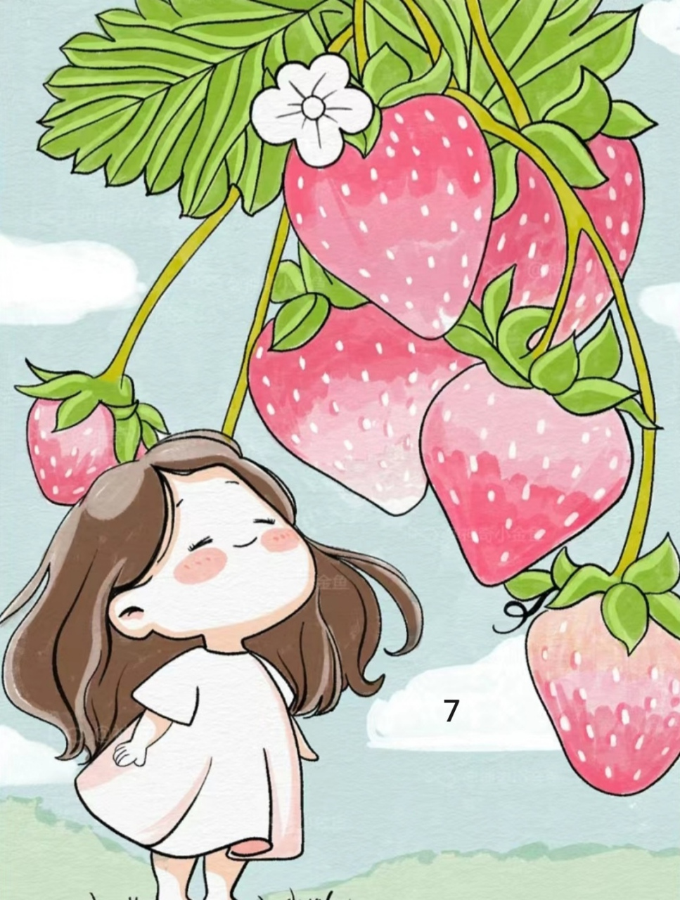 91|手绘卡通绘画教程 我前几天做了草莓布艺,今天画了个草莓卡通画