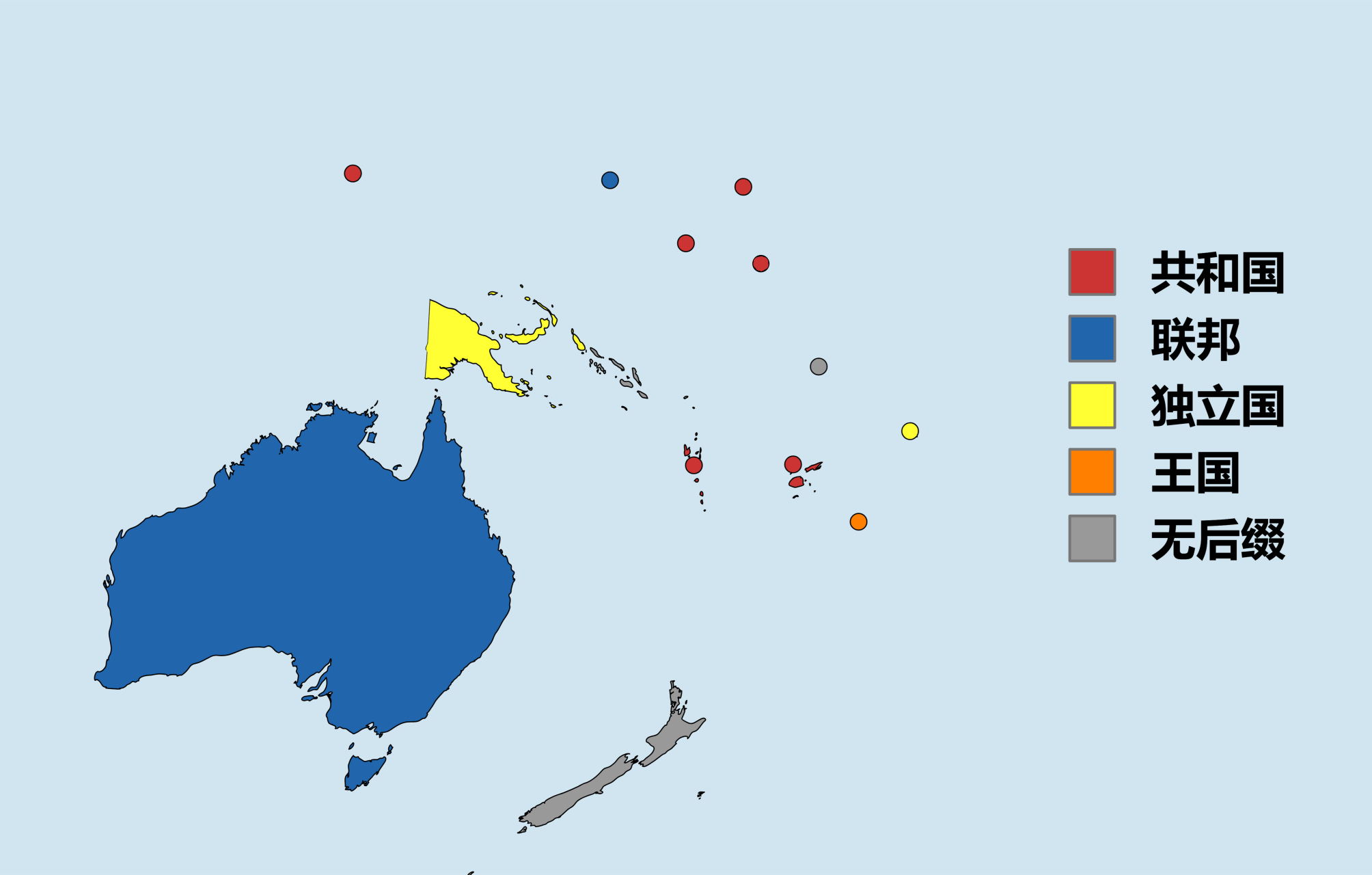 大洋洲国家国名后缀分类. 联邦2个