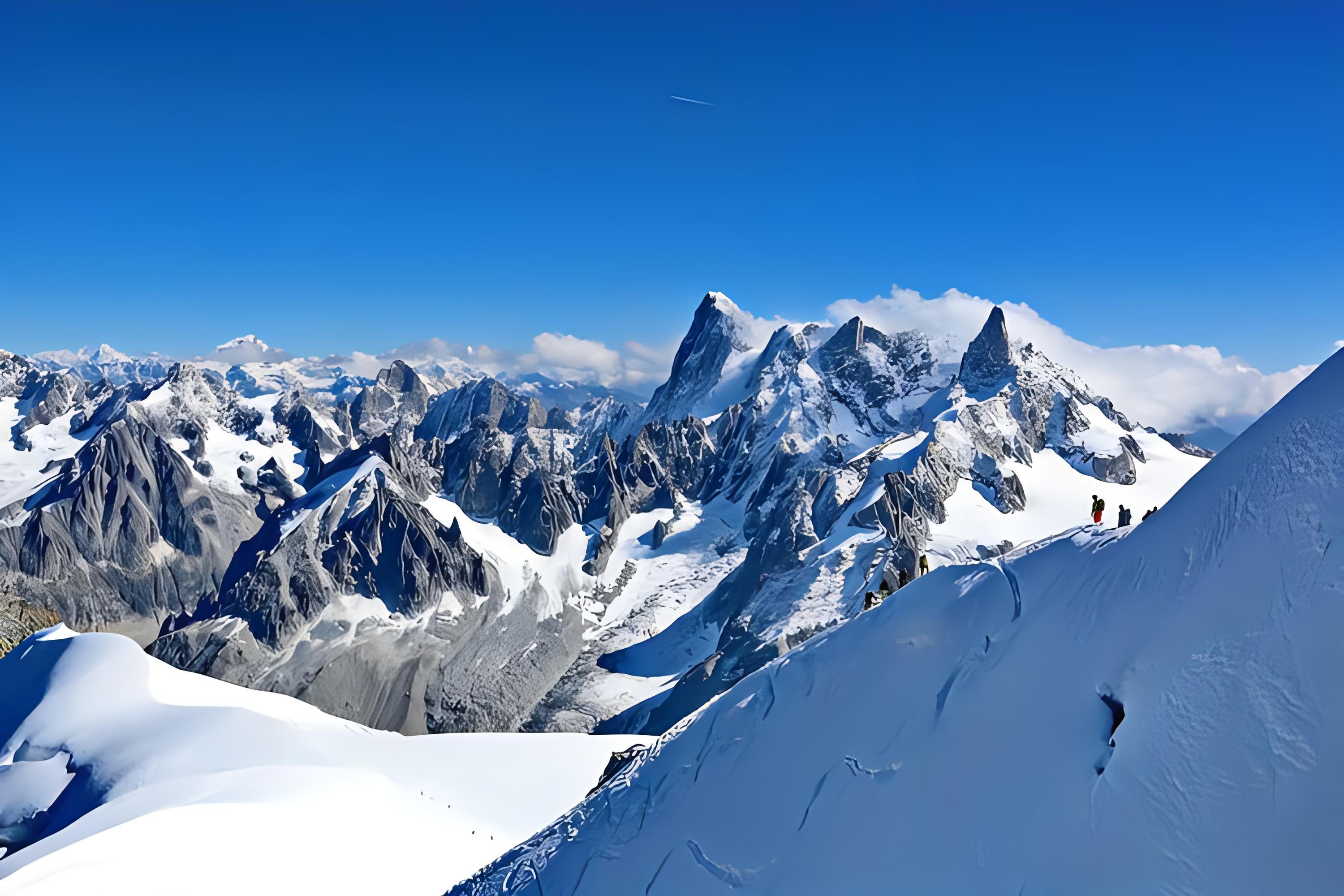 勃朗峰是登山者们的梦想之地,也是普通游客的绝佳观赏地.