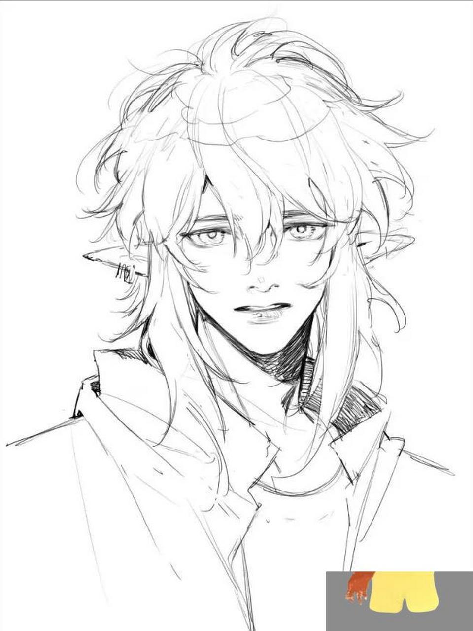 帅气男生线稿 一组二次元男生线稿分享 学会画帅哥