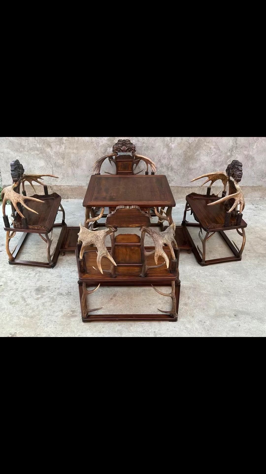 清乾隆黄花梨鹿角椅五件套老家具老物件黄花梨