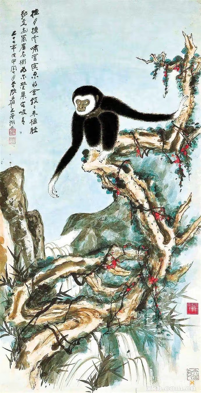 张大千画作——《秋山图》中国惠安螺城人,许伟民,诗