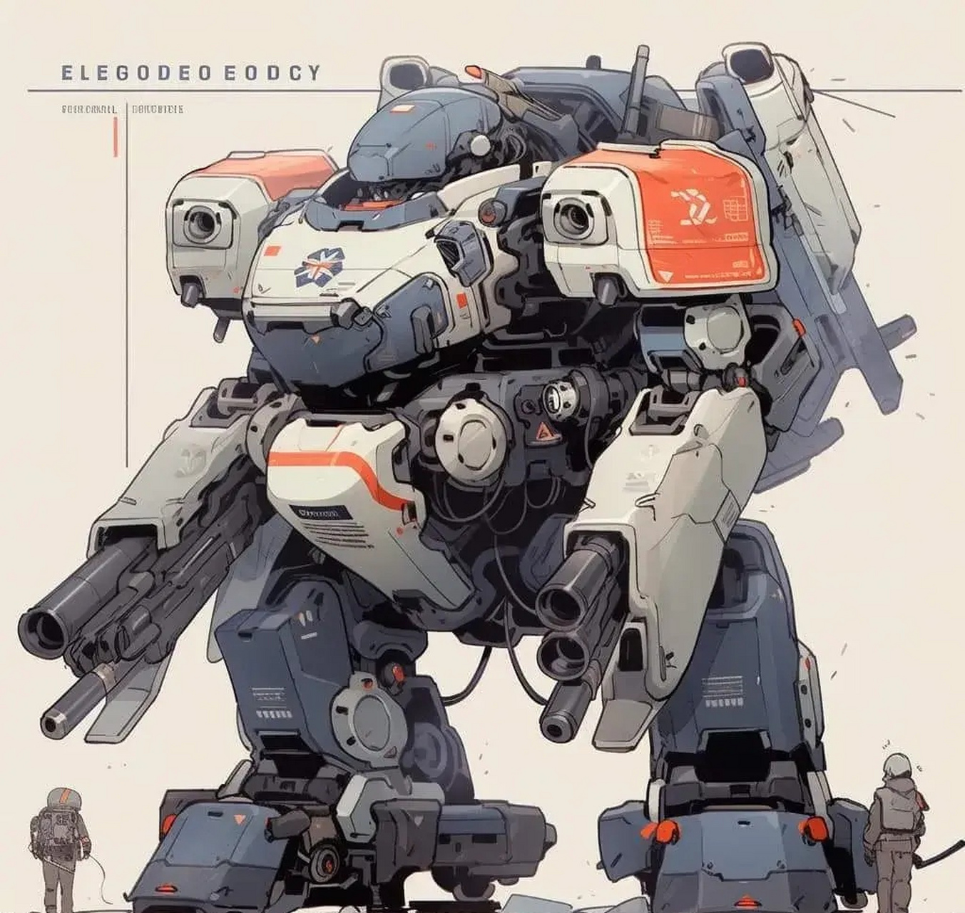 ai生成的一组机甲设计作品,展现了双足和四足行走的机体,可以外挂各种