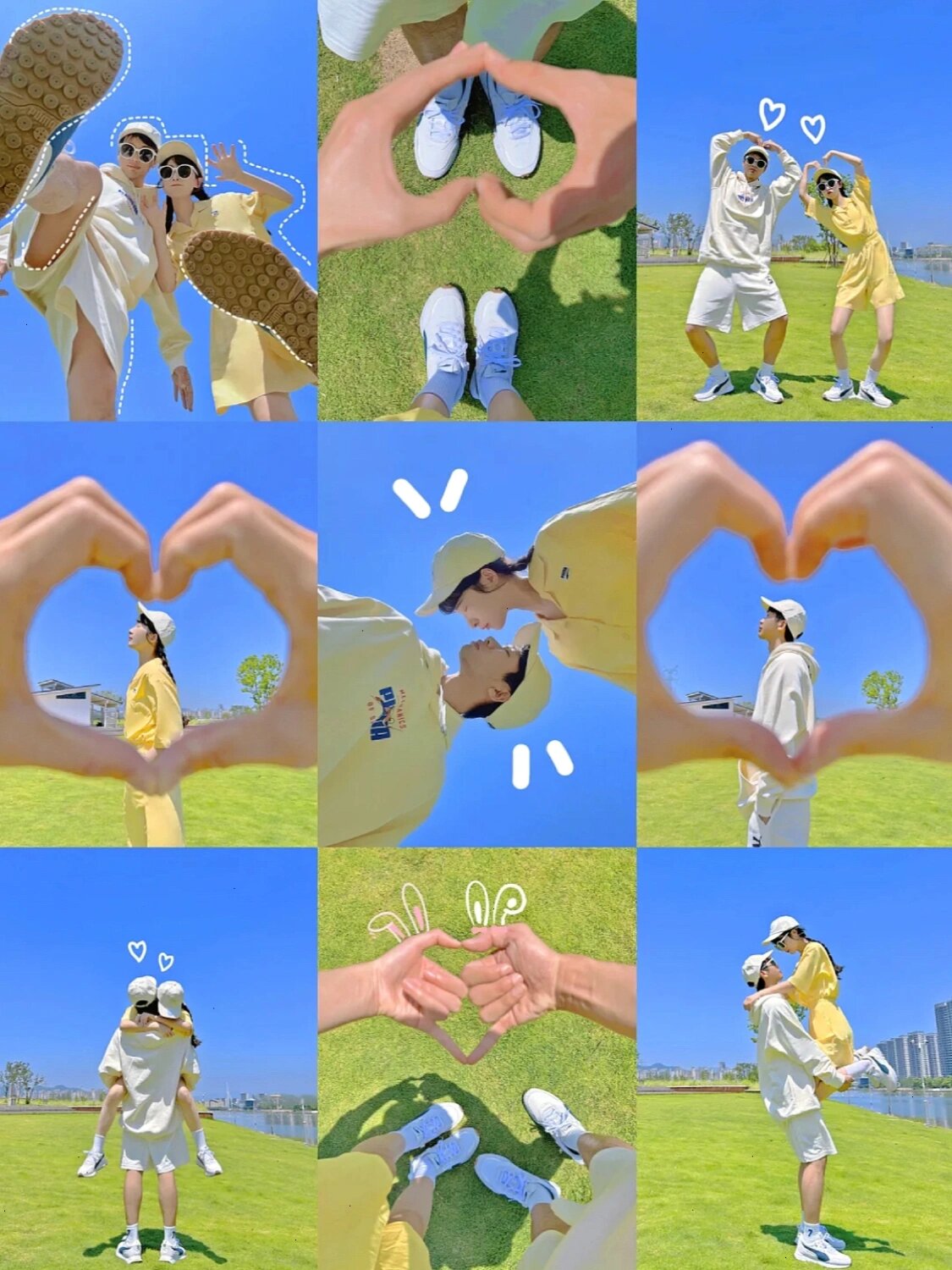 今天我要和大家分享一些情侣在公园草地拍照的创意姿势,让你们的照片