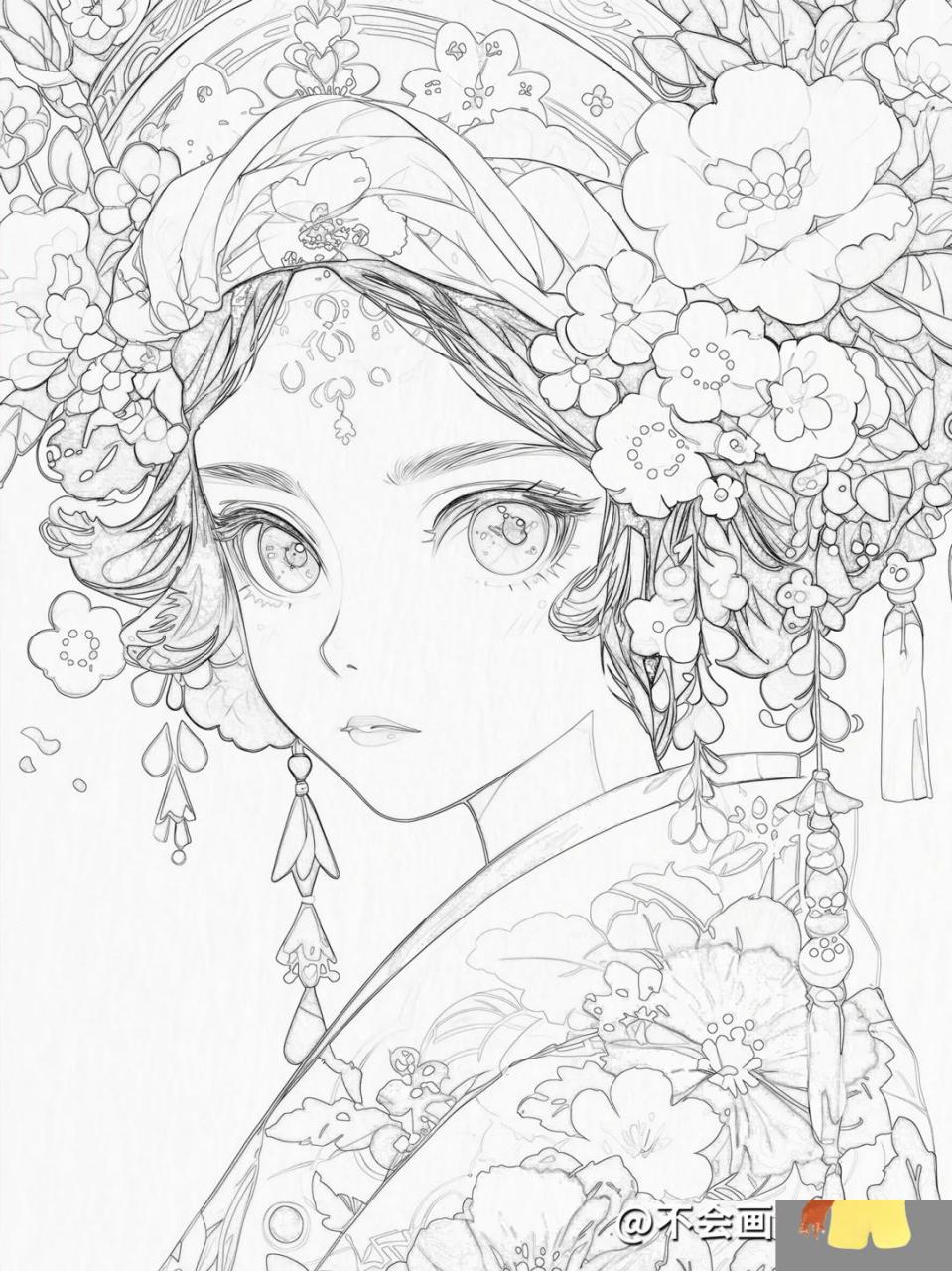 古风插画 🖌️线稿可以帮助初学者培养良好的绘画习惯和观察能力