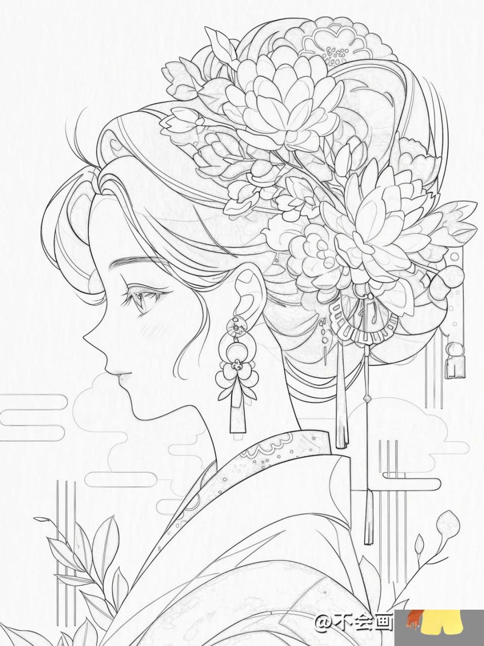 古风插画 9015线稿可以帮助初学者培养良好的绘画习惯和观察能力