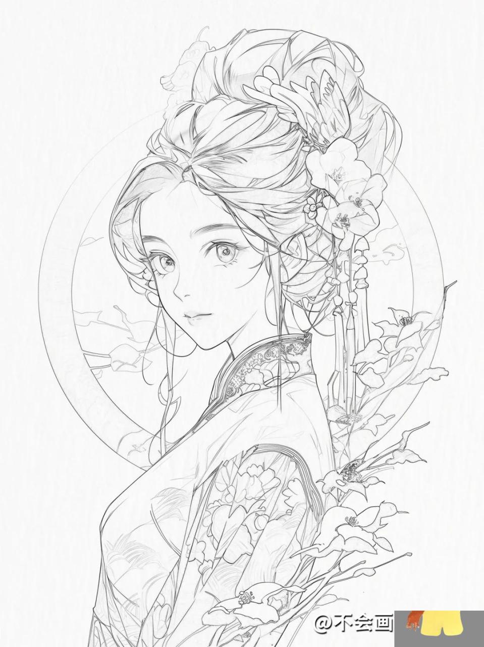 古风插画 🖌️线稿可以帮助初学者培养良好的绘画习惯和观察能力