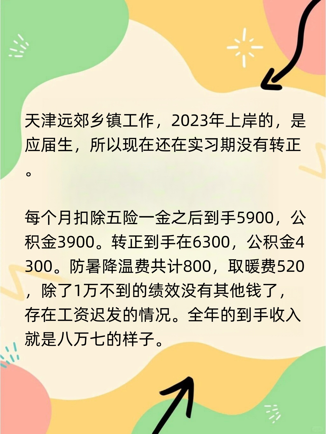 某网友投稿:天津市乡镇公务员工资!