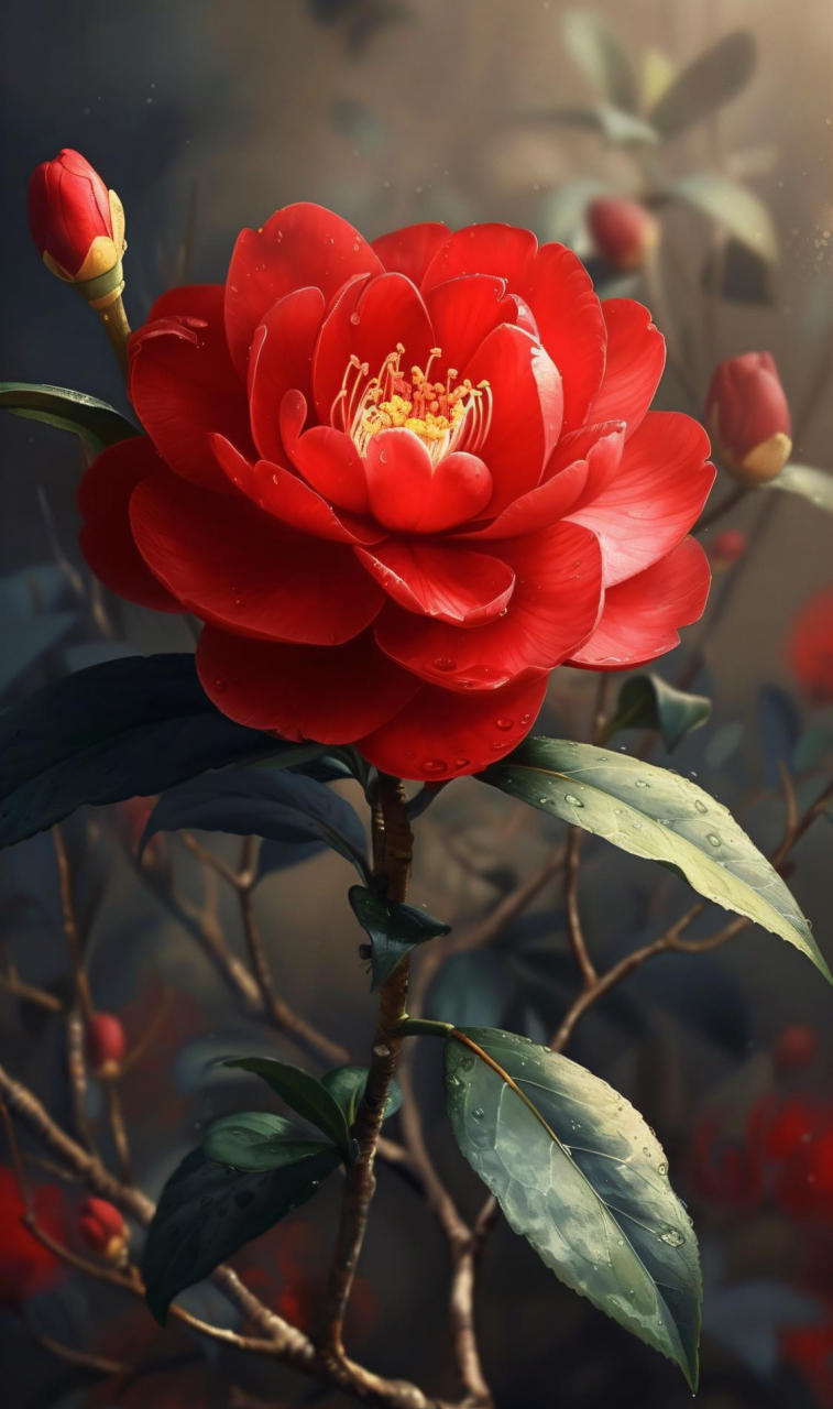 暴雪后的路况# 红色山茶花