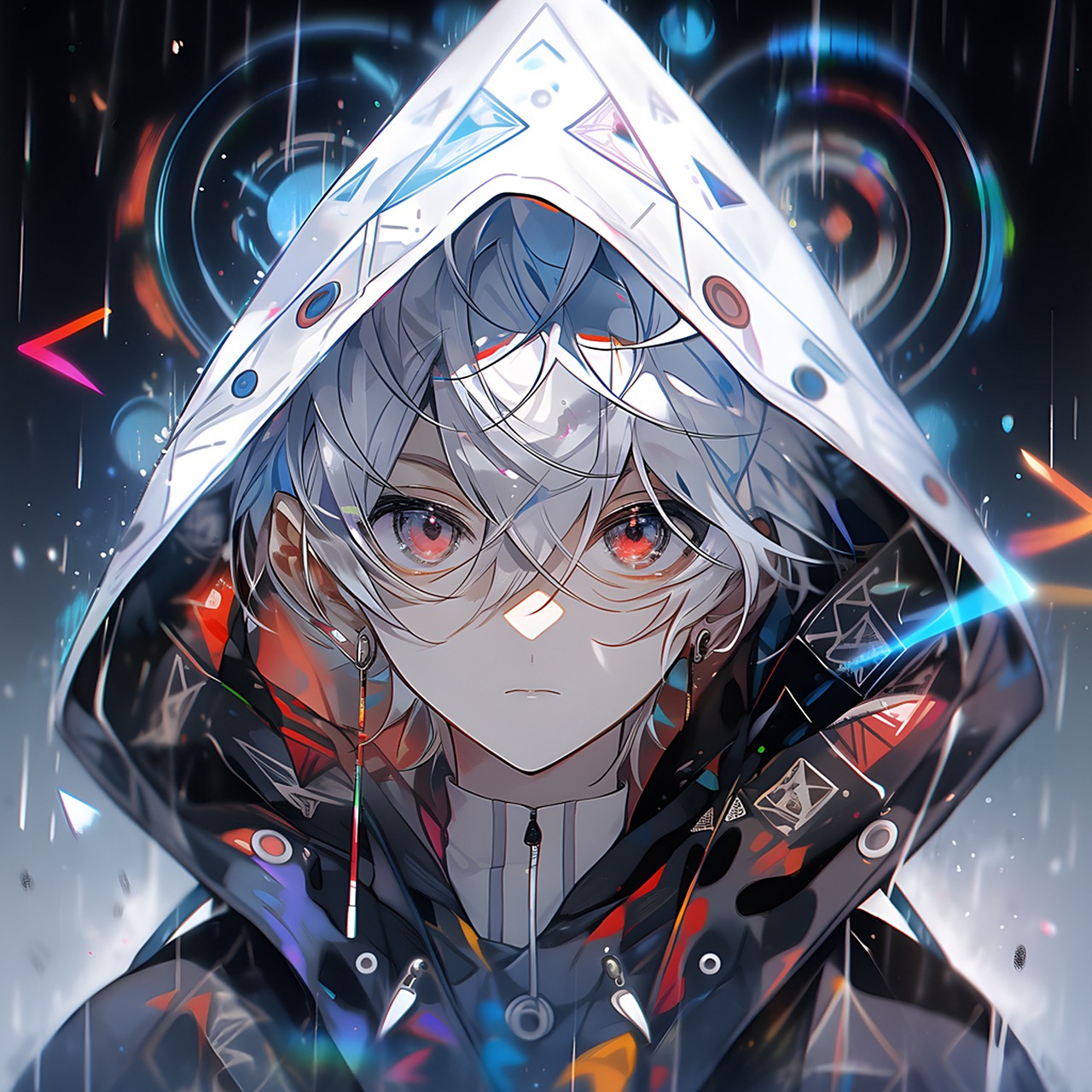 白发男孩与深邃背景的完美融合909694  标签:#男生头像 #神秘