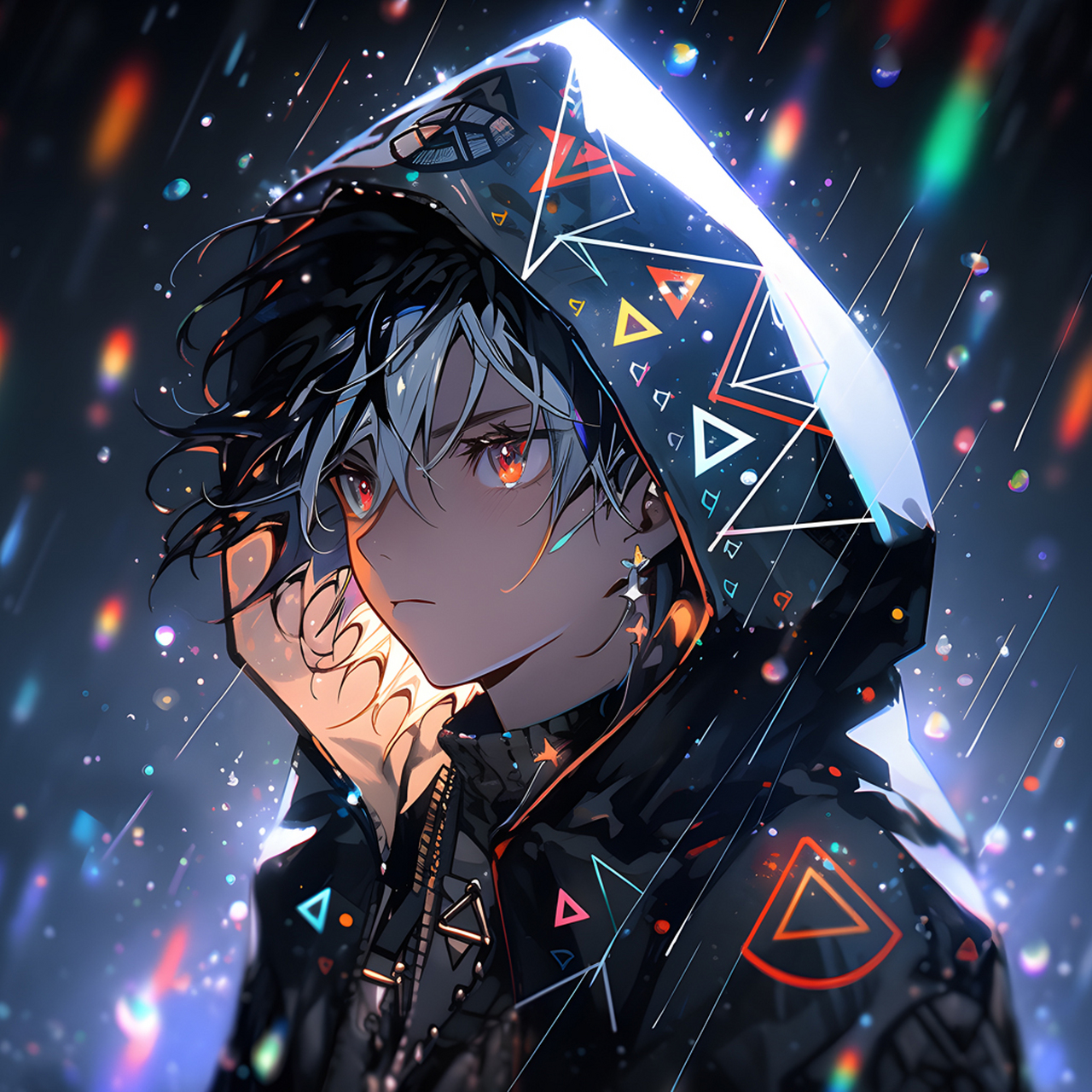 白发男孩与深邃背景的完美融合909694  标签:#男生头像 #神秘