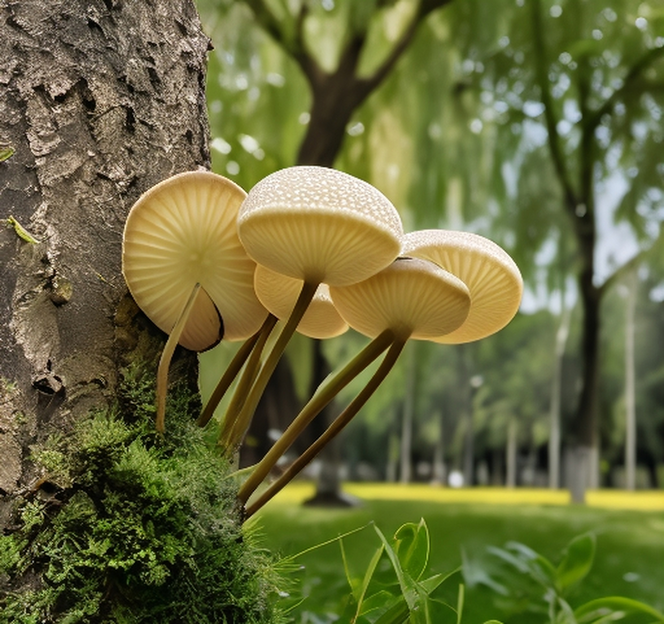 野生蘑菇可口好吃,营养丰富,公园柳树上蘑菇成片,能吃吗?