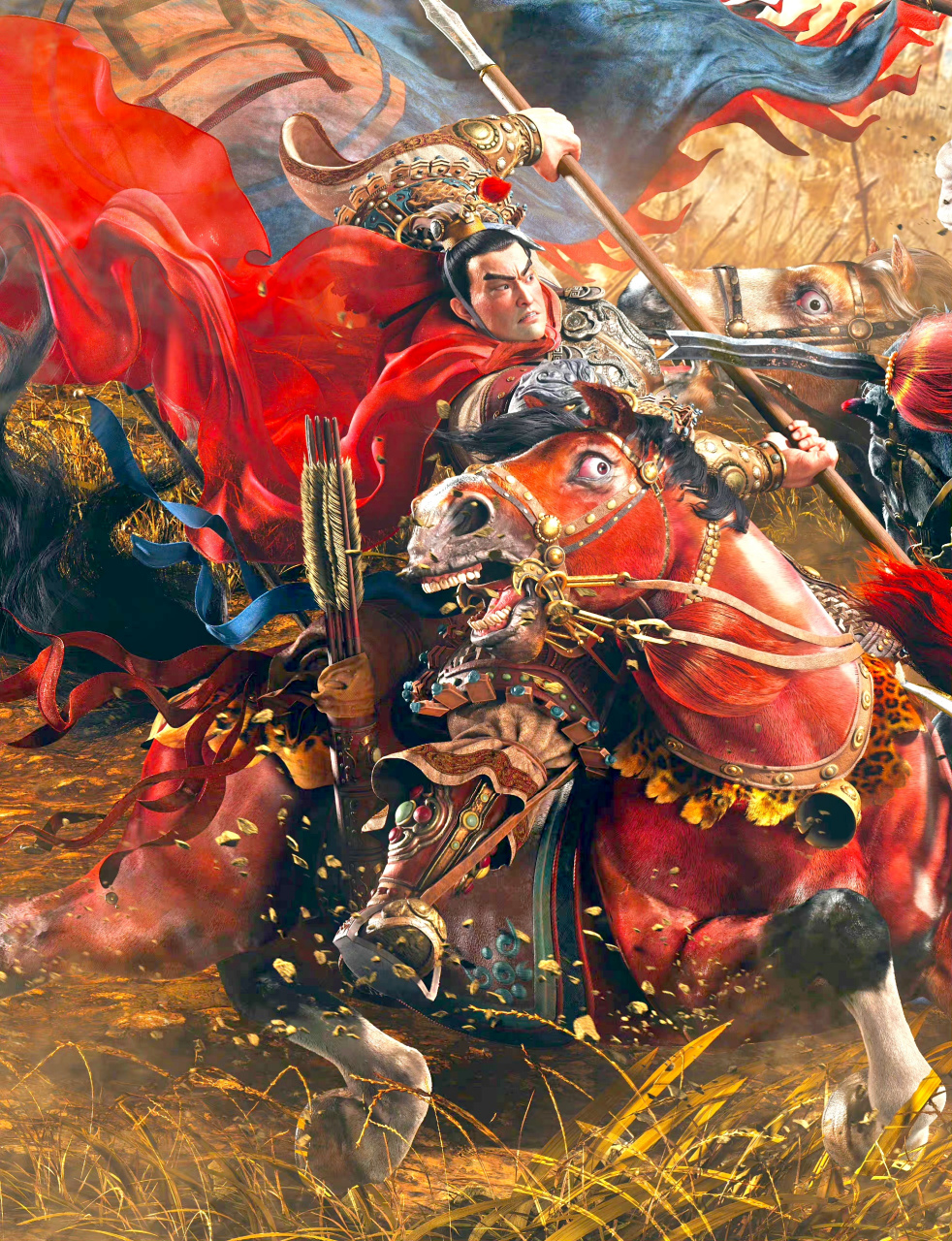 三英战吕布,出自名著《三国演义》,描绘了吕布与刘关张三兄弟战斗的