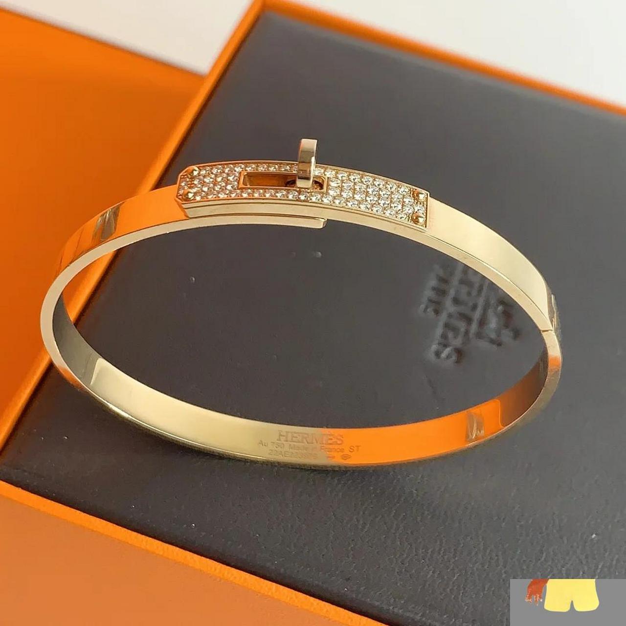 爱马仕手镯 4w冒泡90闲置99新 爱马仕hermès kelly 半钻手镯 玫瑰