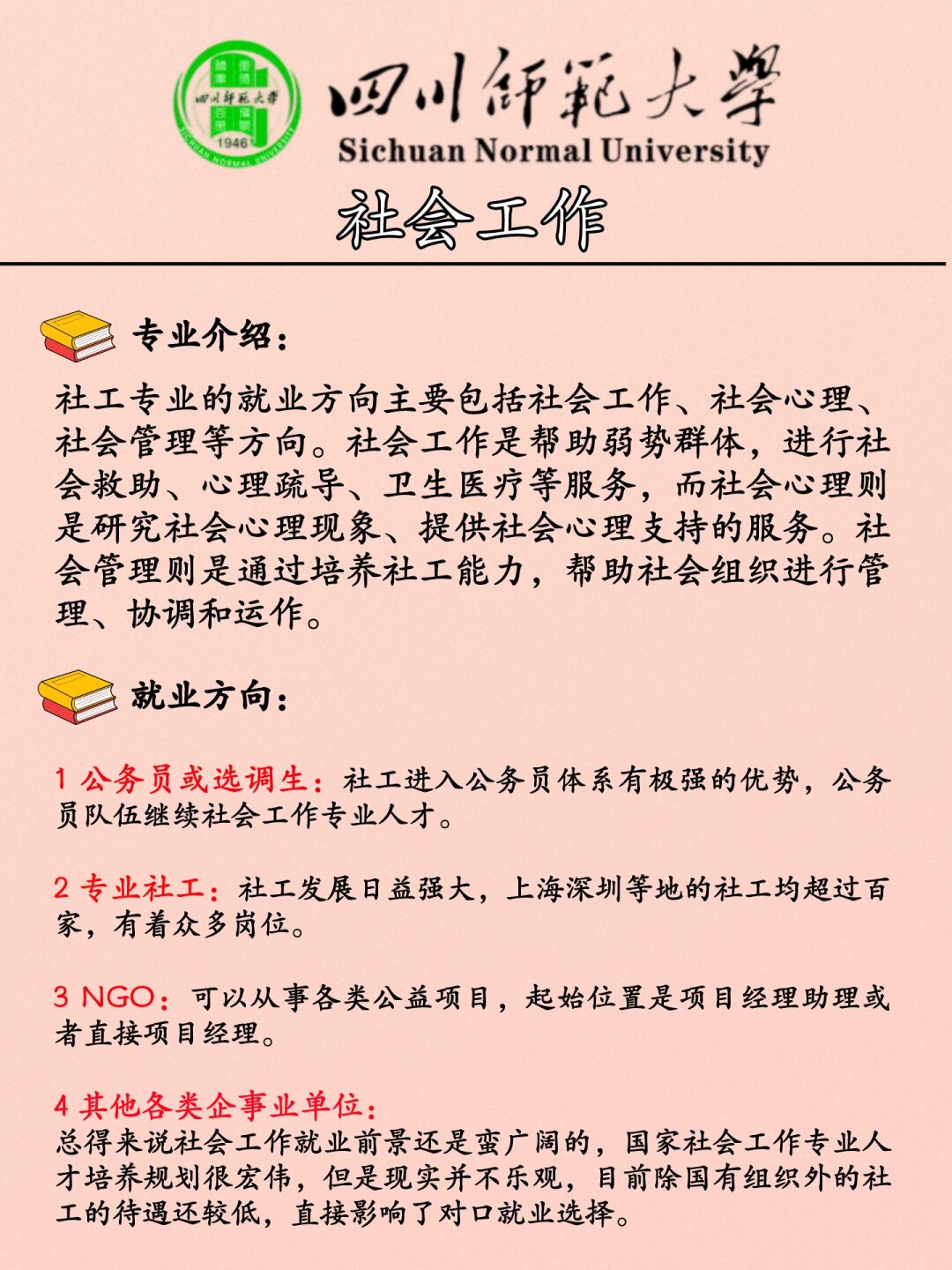 社会工作专业—冷门专业-竞争小-高薪 四川师范大学社会工作专业