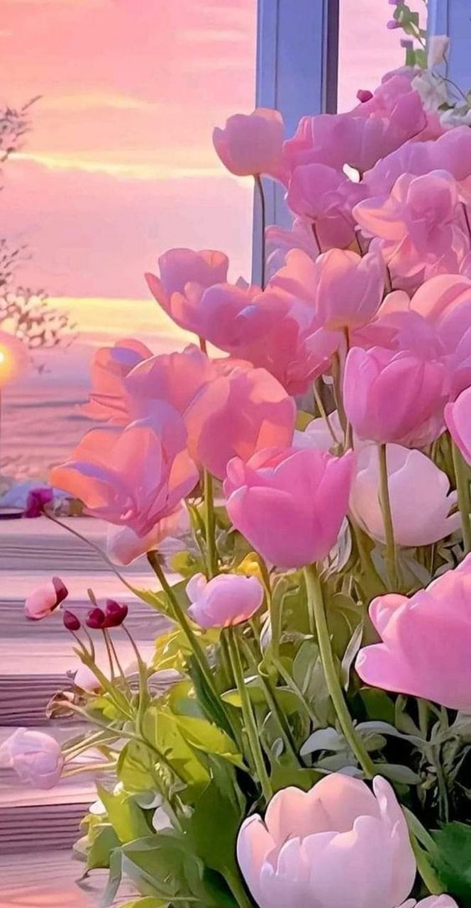 午后的粉色郁金香