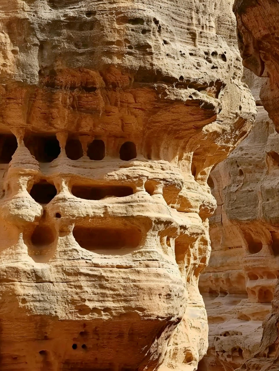 石窝/风蚀壁龛  风蚀地貌:在干旱荒漠地区,风通过对地面物质的吹蚀和