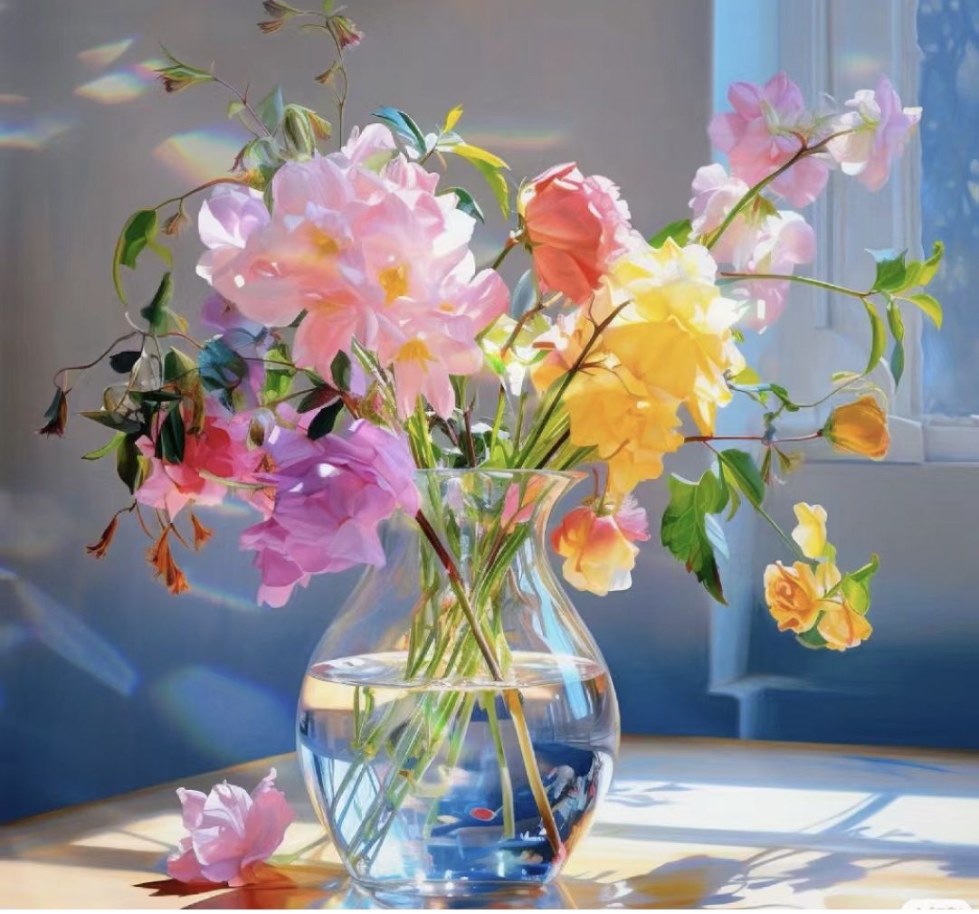 水彩画:阳光下的花束